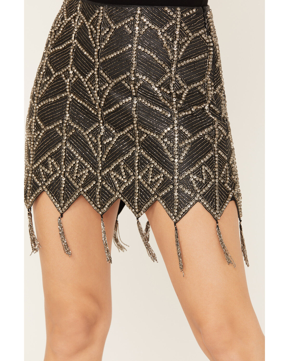 Image #2 - Wonderwest Women's Beaded Tassel Mini Skirt, Black, hi-res