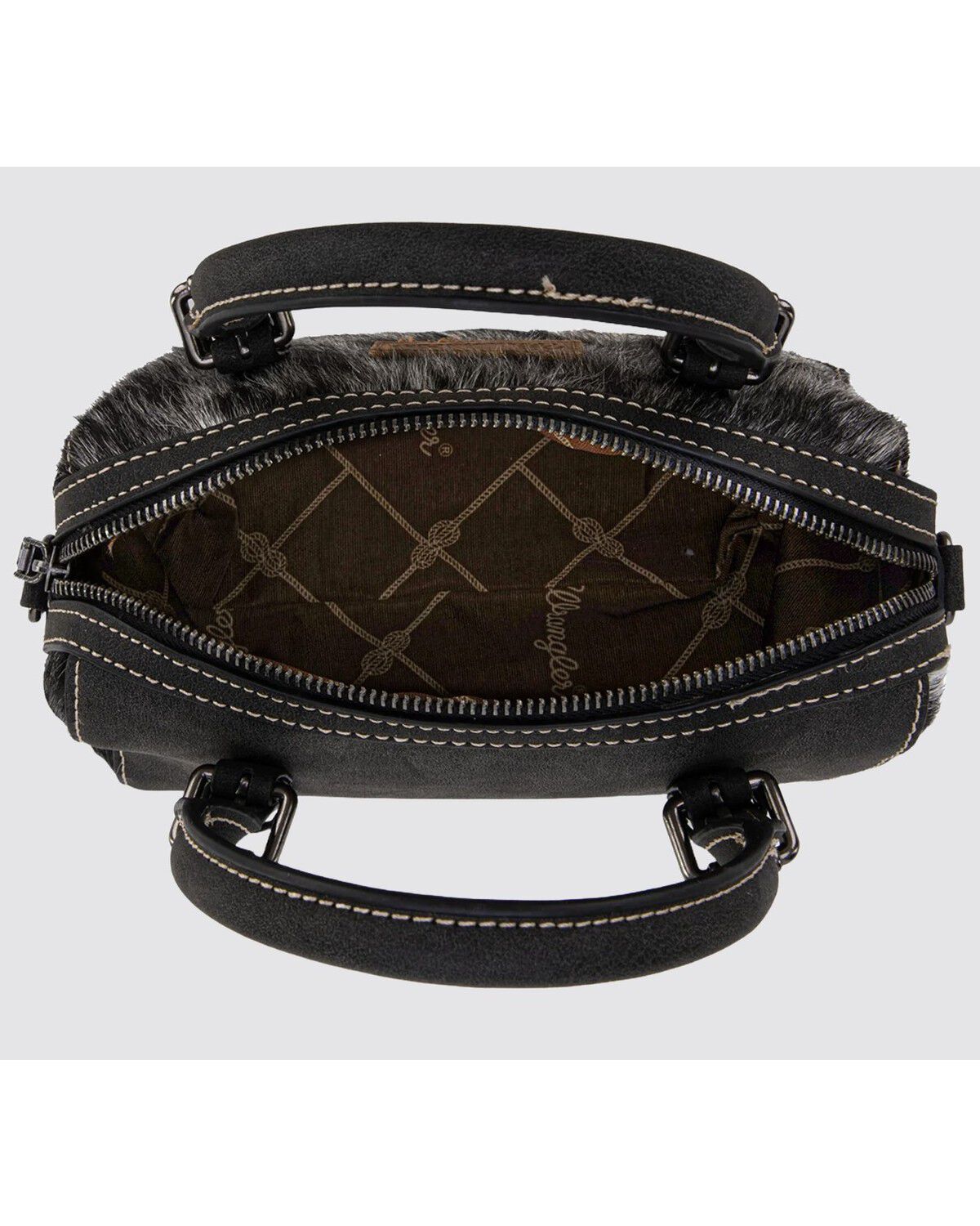 Image #3 - Wrangler Women's Genuine Cowhide Tooled Barrel Crossbody Bag, Black, hi-res
