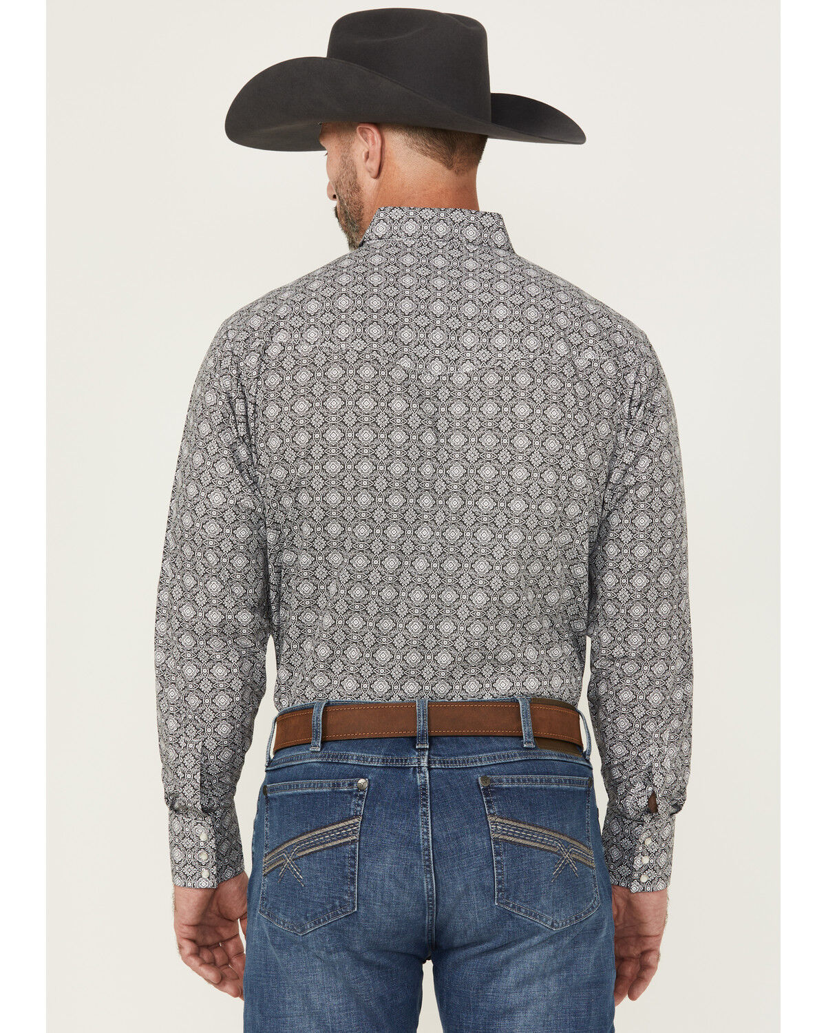 Image #4 - Ely Walker Men's Medallion Print Long Sleeve Pearl Snap Western Shirt, Black, hi-res