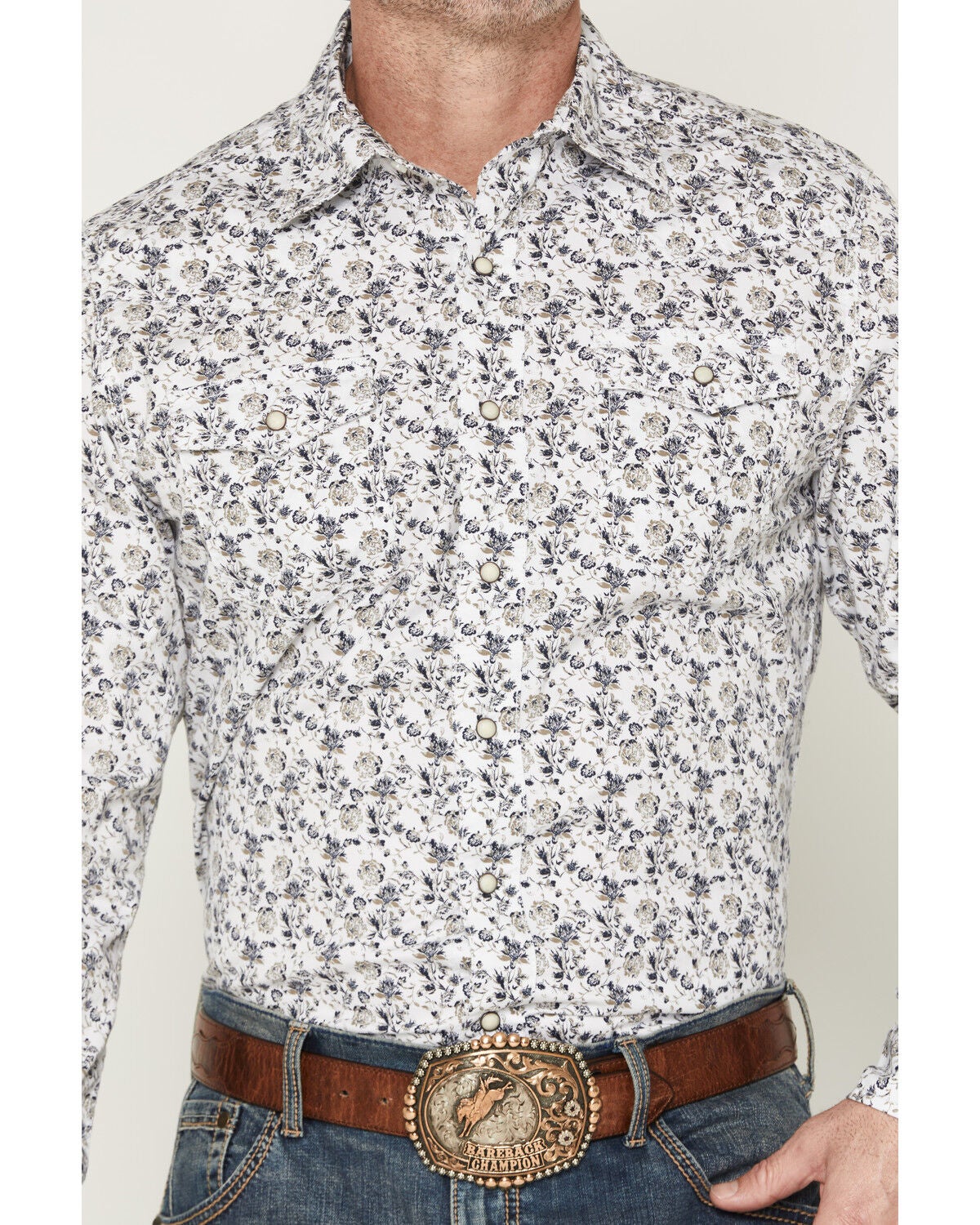 Image #3 - Wrangler Retro Men's Premium Floral Print Long Sleeve Snap Western Shirt, White, hi-res