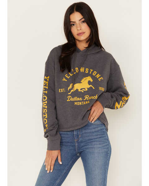 Image #1 - Wrangler Women's Yellowstone® Cropped Hoodie, Charcoal, hi-res