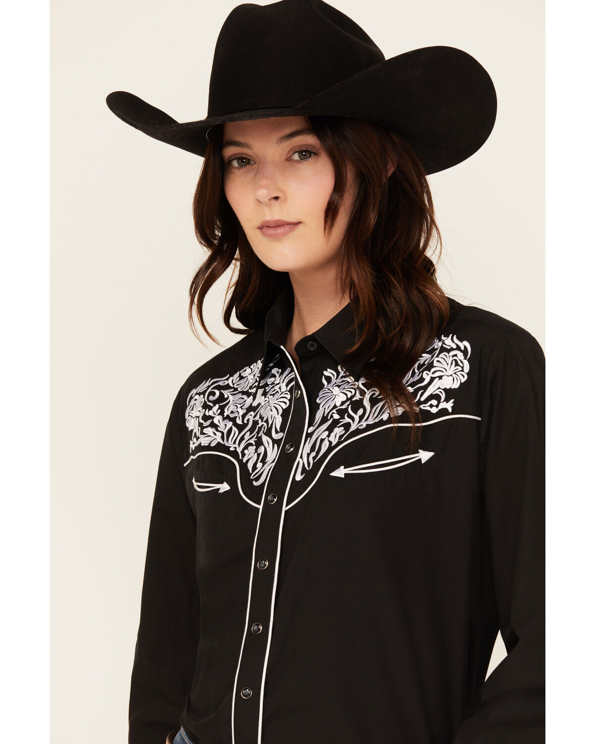 Image #2 - Rodeo Clothing Women's Embroidered Long Sleeve Snap Western Shirt, Black, hi-res