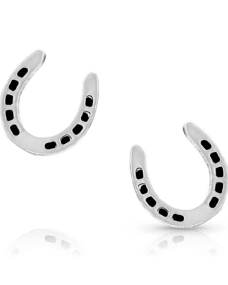 Montana Silversmiths Women's Lucky Silver Horseshoe Earrings, Silver, hi-res