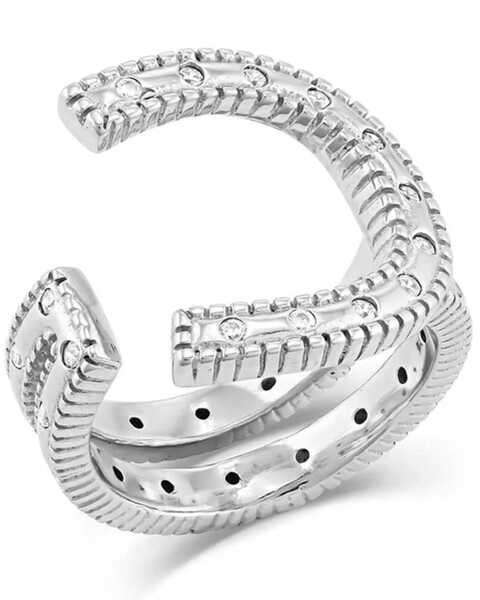 Montana Silversmiths Women's Silver In Step Crystal Open Ring, Silver, hi-res