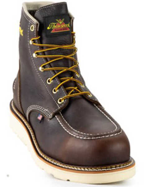 Thorogood Men's 6" Briar Pitstop Waterproof Work Boots - Moc Toe , Brown, hi-res