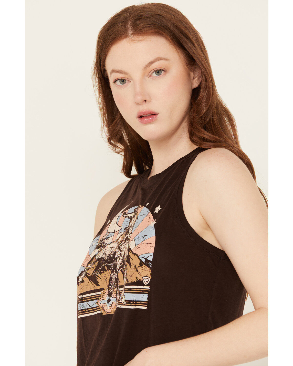 Image #2 - Rock & Roll Denim Women's Bronco Graphic Sleeveless Tank, Dark Brown, hi-res