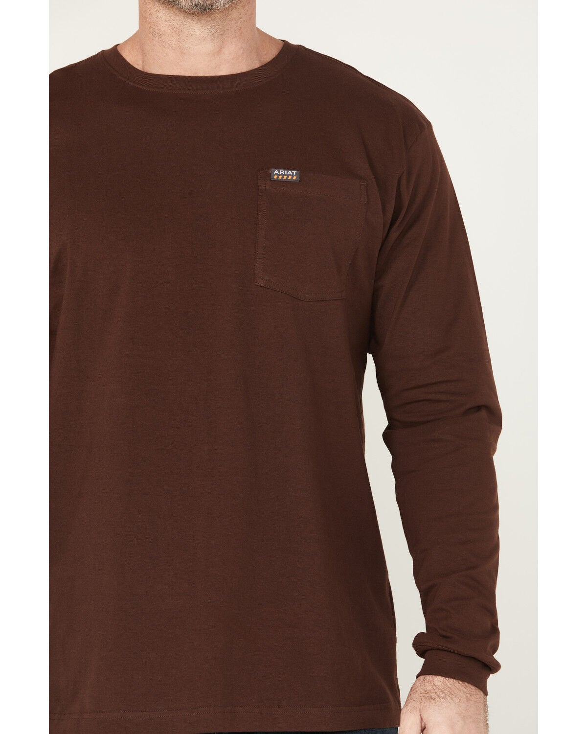 Image #3 - Ariat Men's Rebar Cotton Strong Hardhead Long Sleeve T-Shirt, Chocolate, hi-res