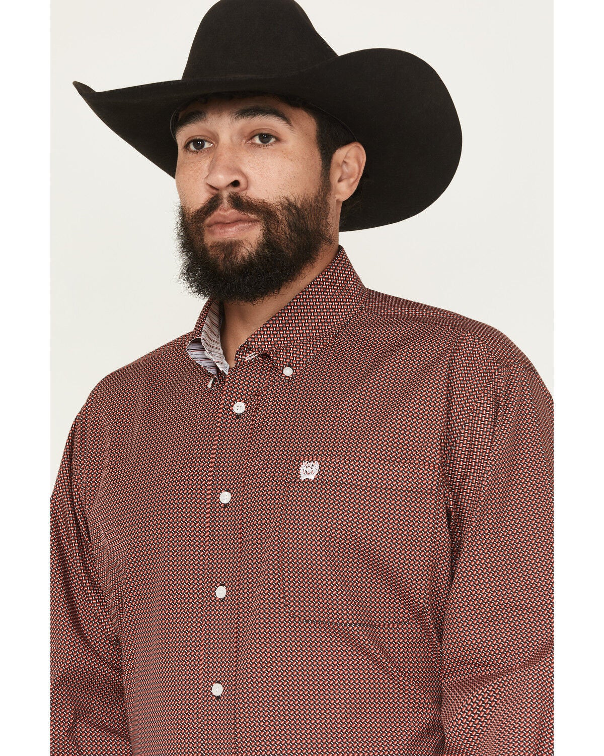 Image #2 - Cinch Men's Micro Geo Print Long Sleeve Button-Down Western Shirt - Big, Red, hi-res
