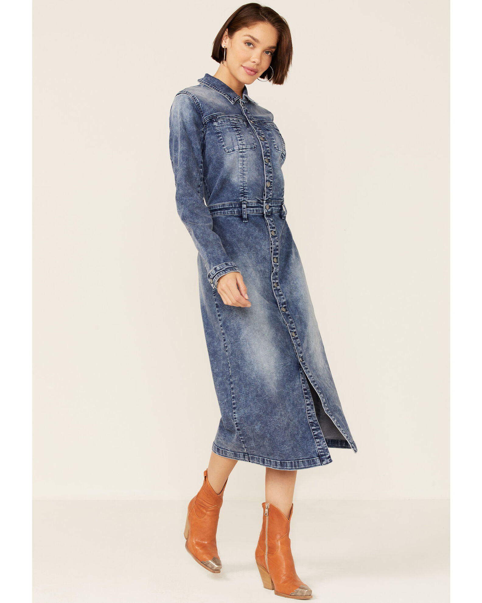 Ladies denim cheap midi dress