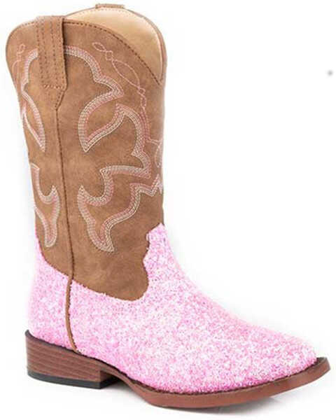 Roper Girls' Glitter Sparkle Western Boots - Square Toe, Pink, hi-res