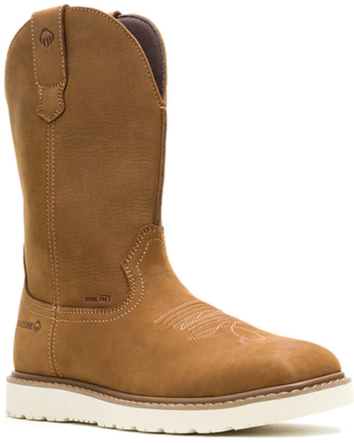 Wolverine Men's Bronc Wedge Pull-On Wellington Work Boots - Steel Toe, Beige, hi-res