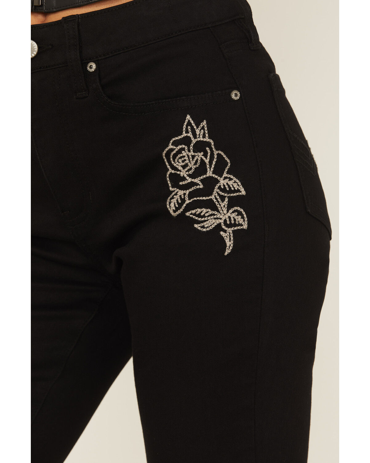 Image #2 - Idyllwind Women's Outlaw High Rise Flare Embroidered Super Stretch Denim Jeans, Black, hi-res