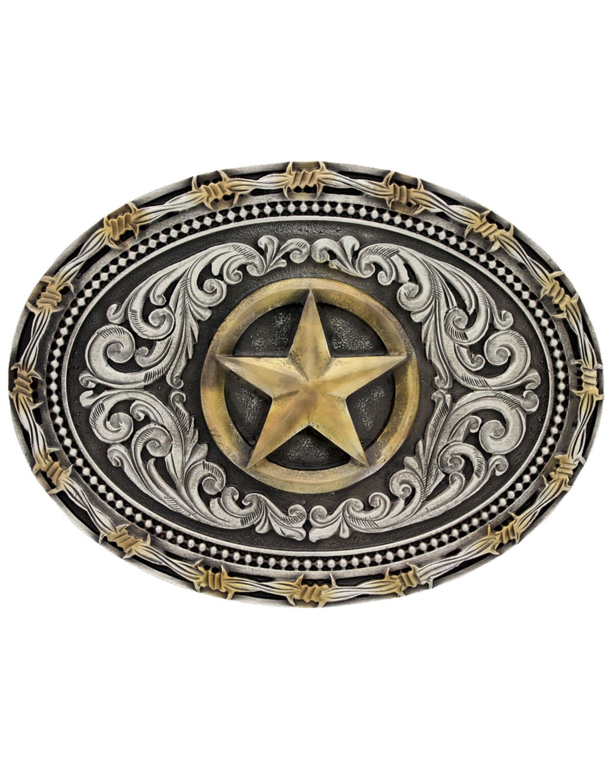 Montana Silversmiths Men's Classic Impressions Two-Tone Lone Star Attitude Belt Buckle, Multi, hi-res