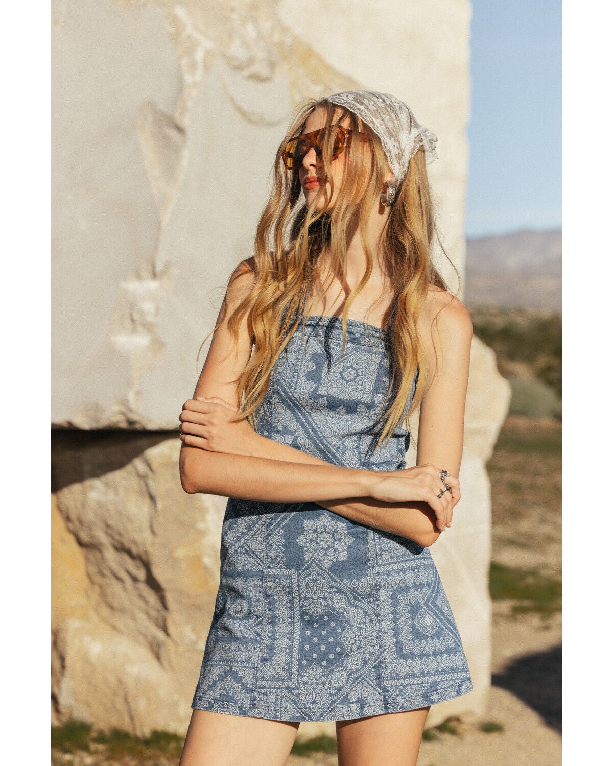 Image #2 - Cleo + Wolf Women's Medium Wash Bandana Print Sleeveless Denim Mini Dress, Medium Wash, hi-res