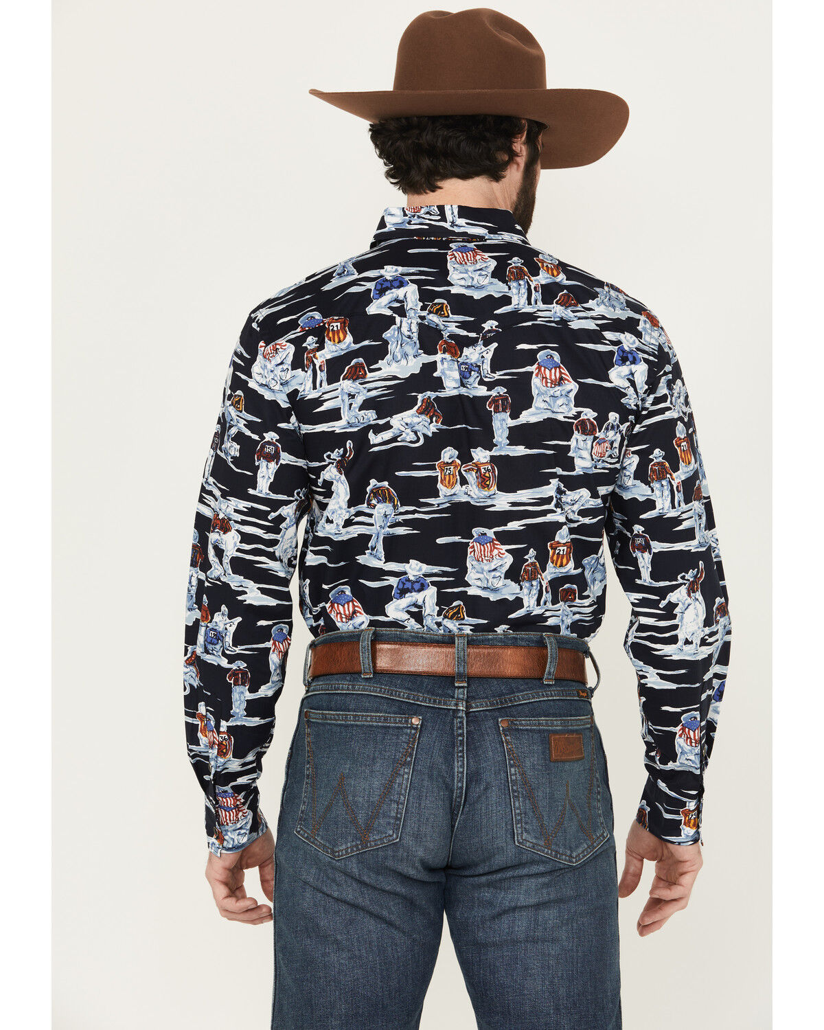 Image #4 - Panhandle Men's Vintage Patriotic Cowboy Long Sleeve Snap Western Shirt, Black, hi-res