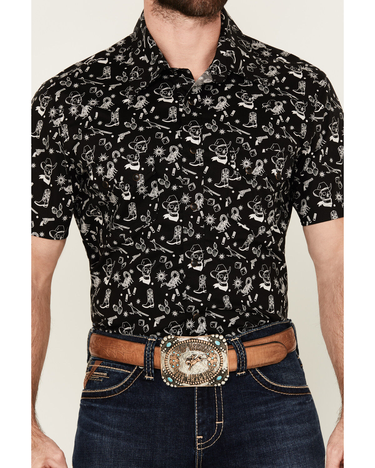Image #3 - Rock & Roll Denim Men's Tattoo Print Short Sleeve Pearl Snap Stretch Western Shirt, Black, hi-res