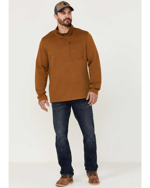 Image #2 - Brothers and Sons Men's Solid Quilt Weathered Mock 1/4 Button Front Pullover, Rust Copper, hi-res