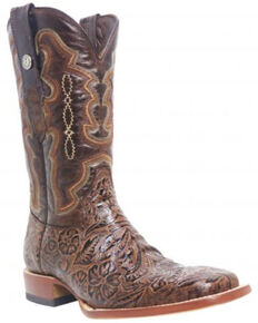 Tanner Mark Men's Hand Tooled Western Boots - Wide Square Toe, Brown, hi-res