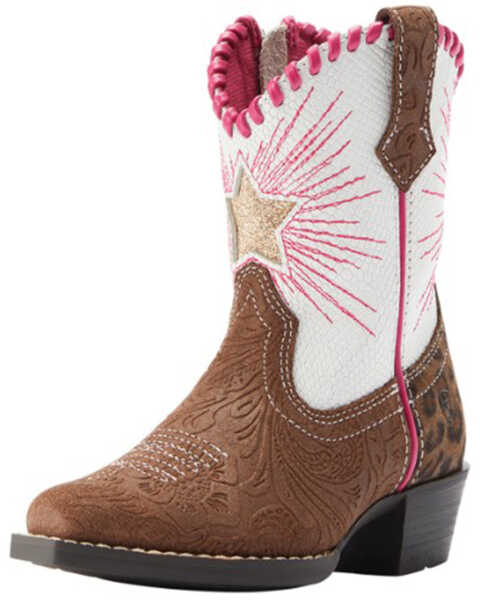 Image #1 - Ariat Girls' Heritage Star Western Boots - Snip Toe, Brown, hi-res