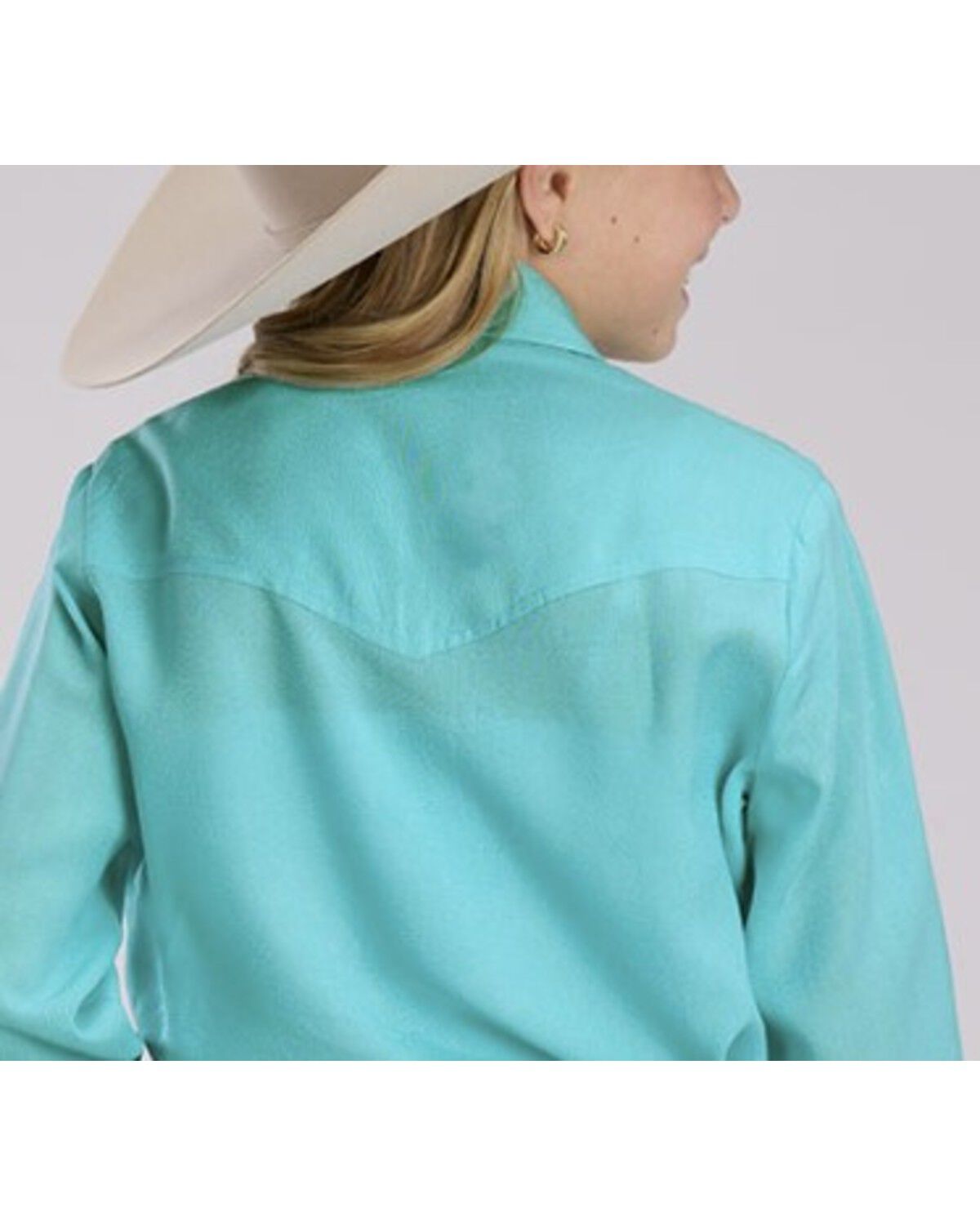 Image #2 - Roper Girls' Summer II Solid Long Sleeve Pearl Snap Fringe Western Shirt, Turquoise, hi-res