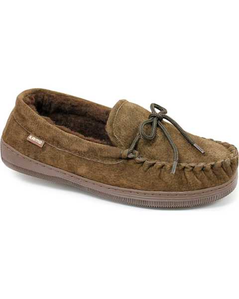 Image #2 - Lamo Footwear Men's Leather Moccasin Slippers - Moc Toe, Chocolate, hi-res