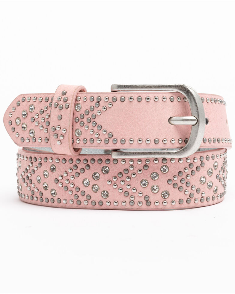 Shyanne Girls' Pink Chevron Rhinestone Western Belt, Pink, hi-res