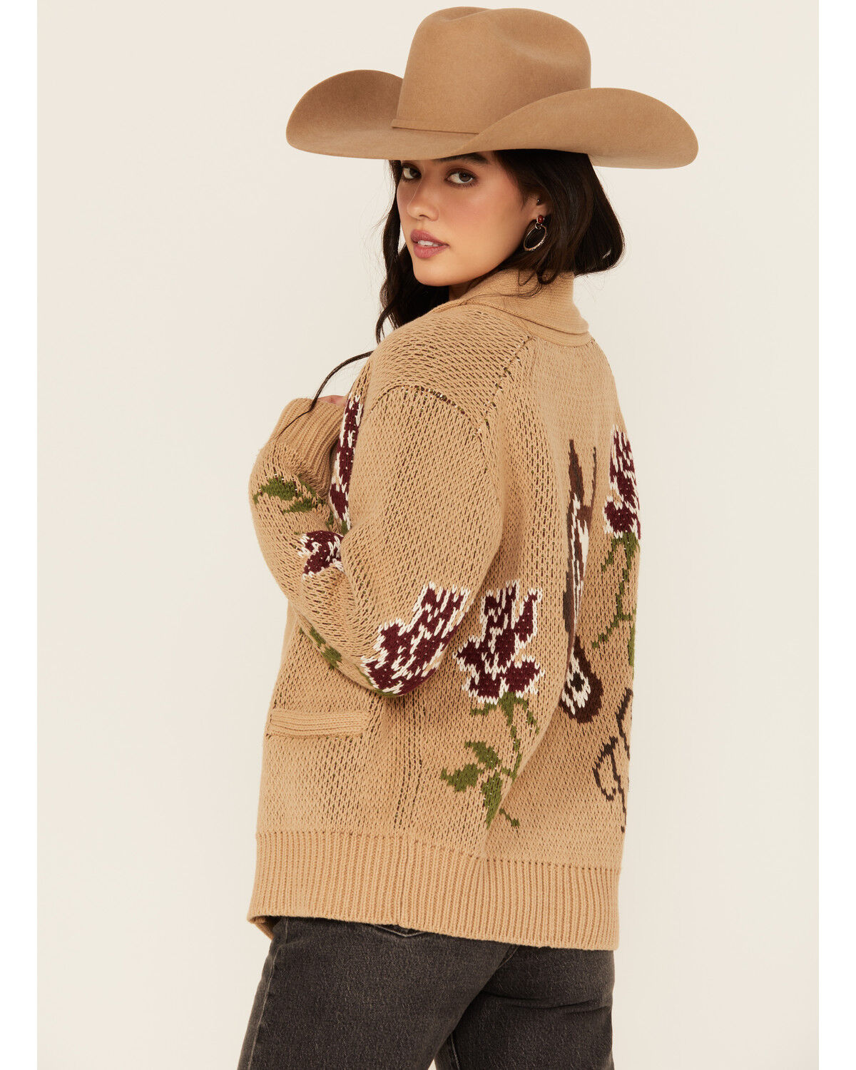 Image #4 - Tasha Pollizzi Women's Floral Horse Button-Down Sweater, Beige, hi-res