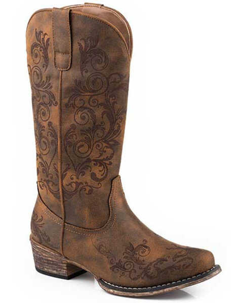 Roper Women's Tall Stuff Western Boots - Snip Toe, Tan, hi-res
