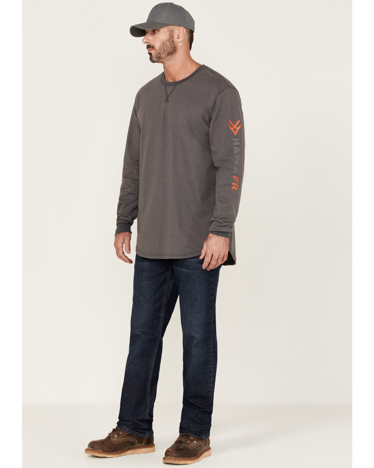 Image #2 - Hawx Men's FR Logo Long Sleeve Work T-Shirt, Charcoal, hi-res