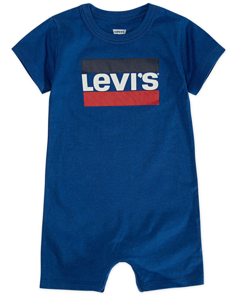 Levi's Infant Boys' Navy Bar Logo Short Sleeve Romper , Navy, hi-res