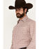 Image #2 - Stetson Men's Medallion Print Long Sleeve Pearl Snap Western Shirt, Maroon, hi-res