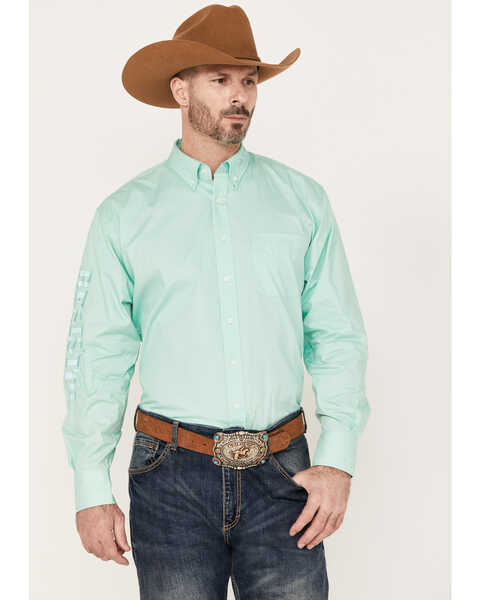 Image #1 - Resistol Men's Jacksonville Solid Long Sleeve Button Down Western Shirt, Aqua, hi-res