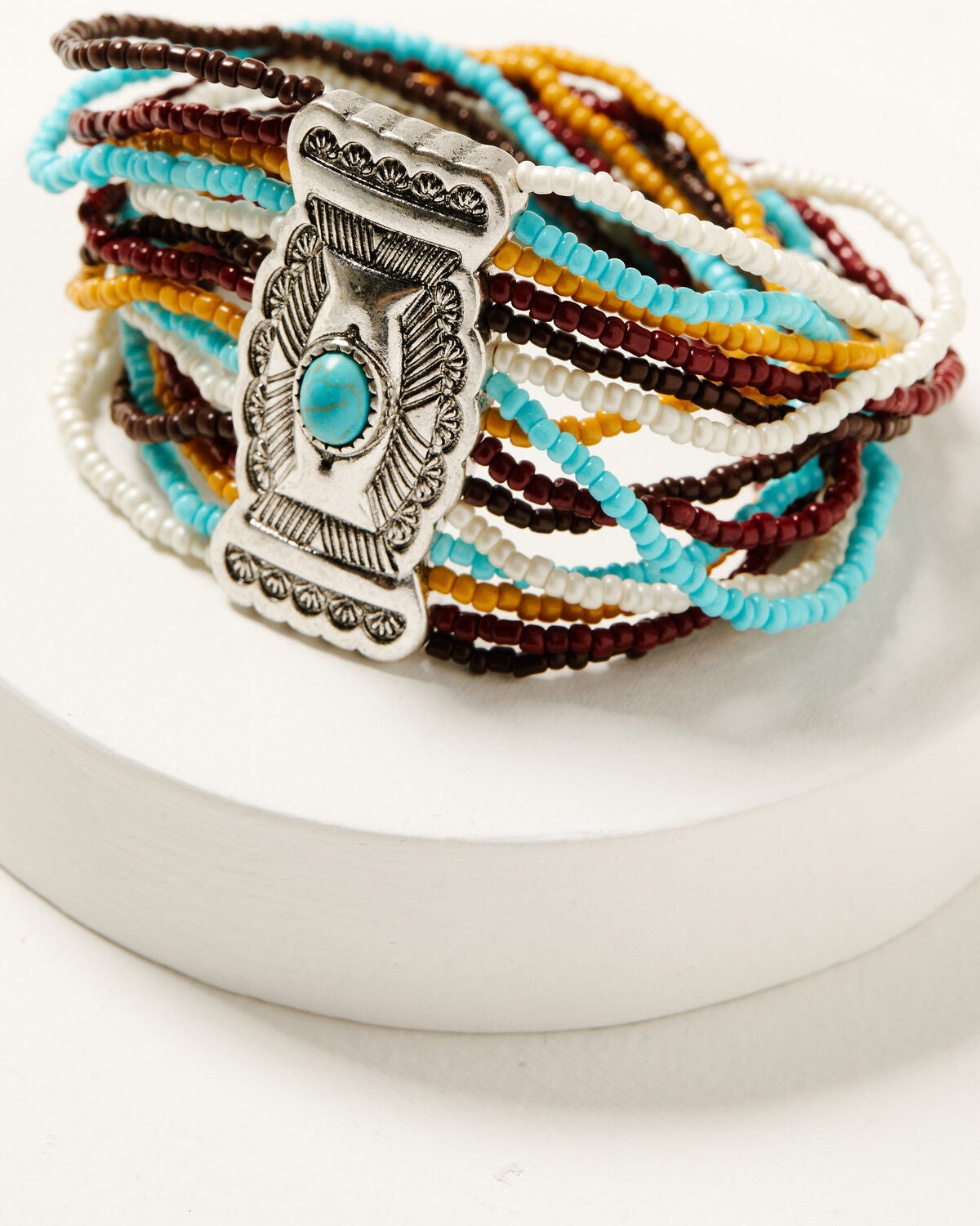 Shyanne Women's Frontier Antique Seed Bead Stretch Bracelet, Silver, hi-res