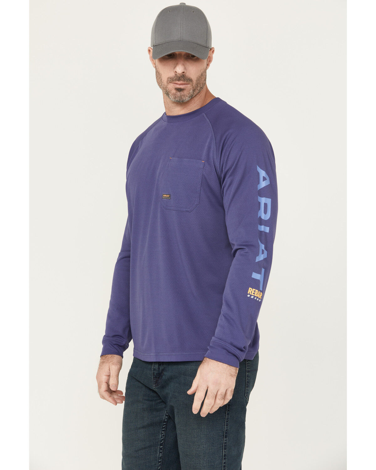 Image #1 - Ariat Men's Rebar Heat Fighter Long Sleeve Work Shirt, Dark Blue, hi-res