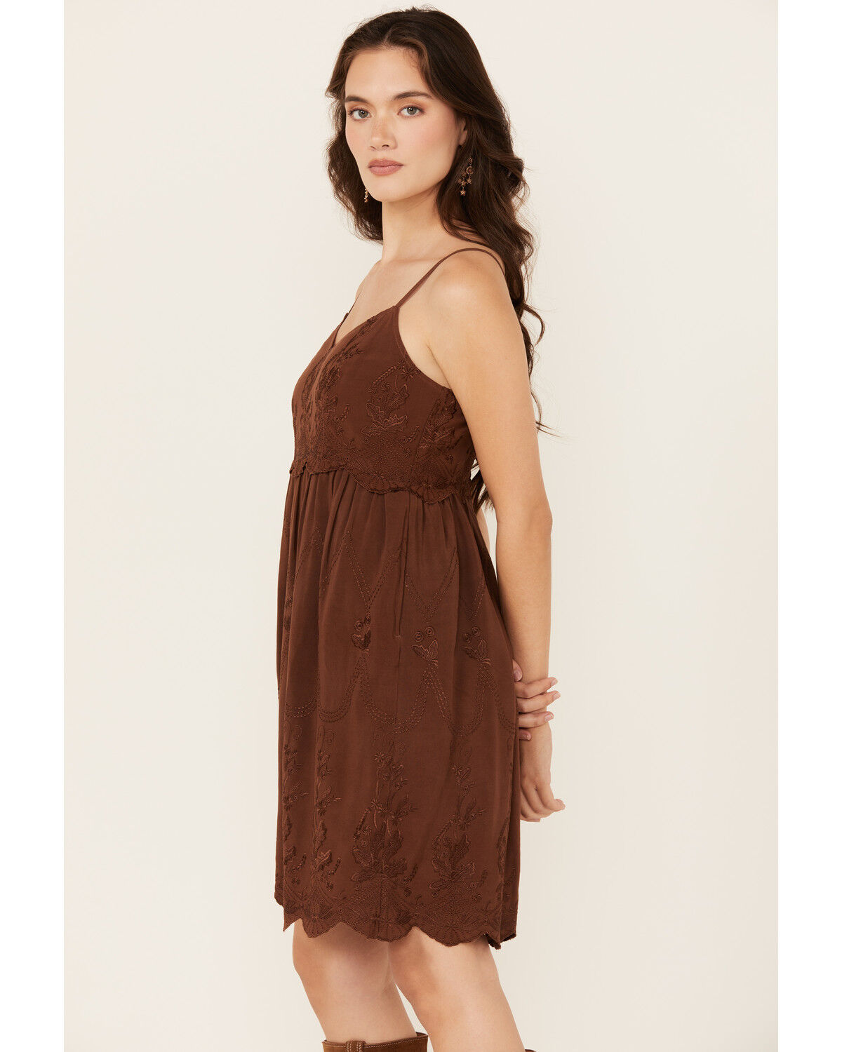 Image #2 - Cleo + Wolf Women's Brina Embroidered Mini Dress, Chocolate, hi-res