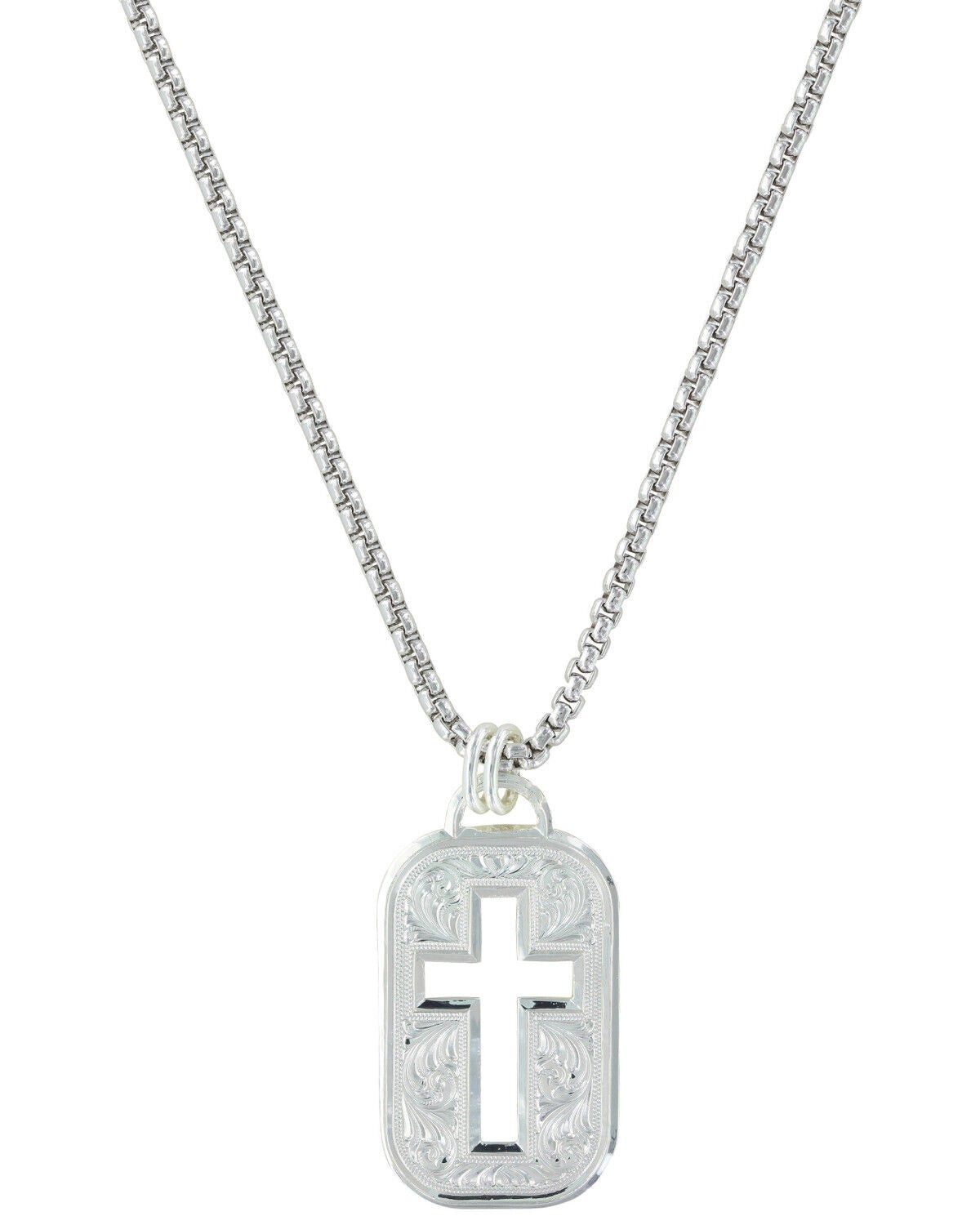 Image #1 - Montana Silversmiths Men's Western Lace Cross Token Necklace, Silver, hi-res