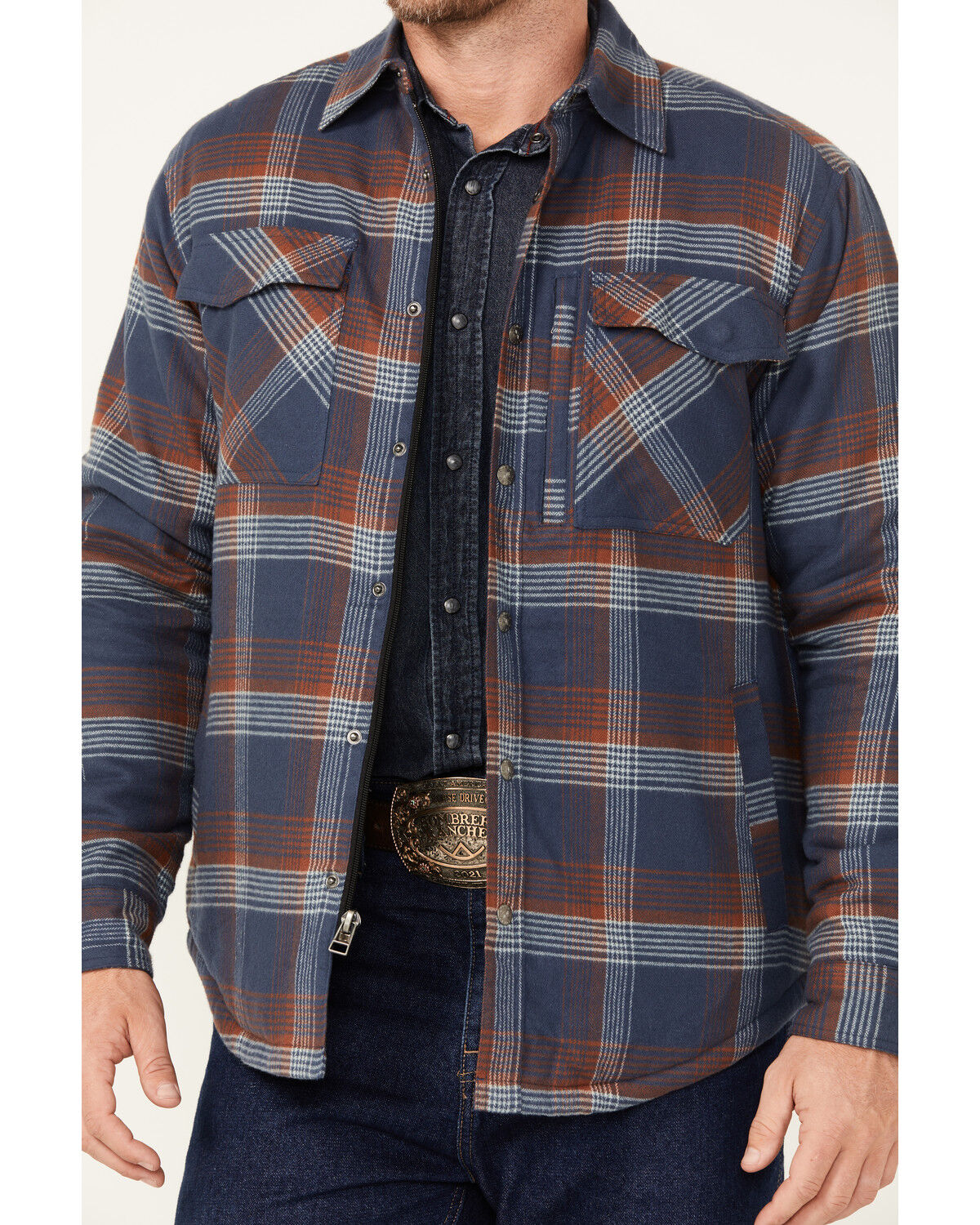 Image #3 - Dakota Grizzly Men's Quilted Tobias Ripstop Plaid Print Snap Flannel Jacket, Navy, hi-res