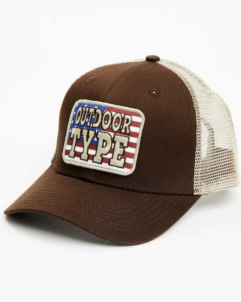 Brothers and Sons Men's Outdoor Type American Flag Patch Ball Cap , Brown, hi-res