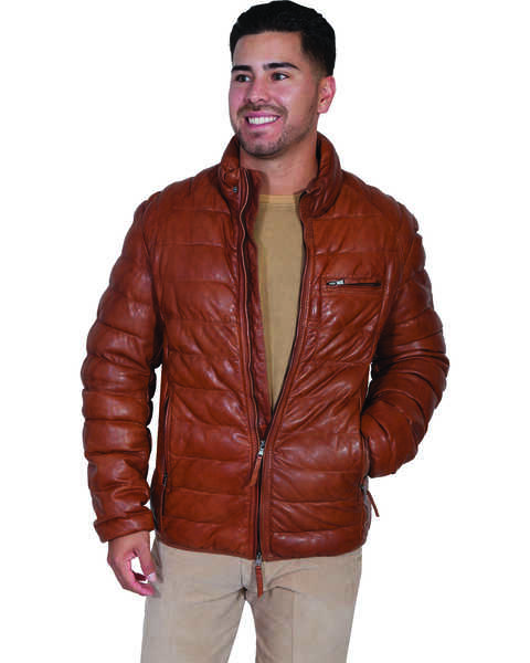 Image #1 - Scully Men's Horizontal Ribbed Leather Jacket, Cognac, hi-res