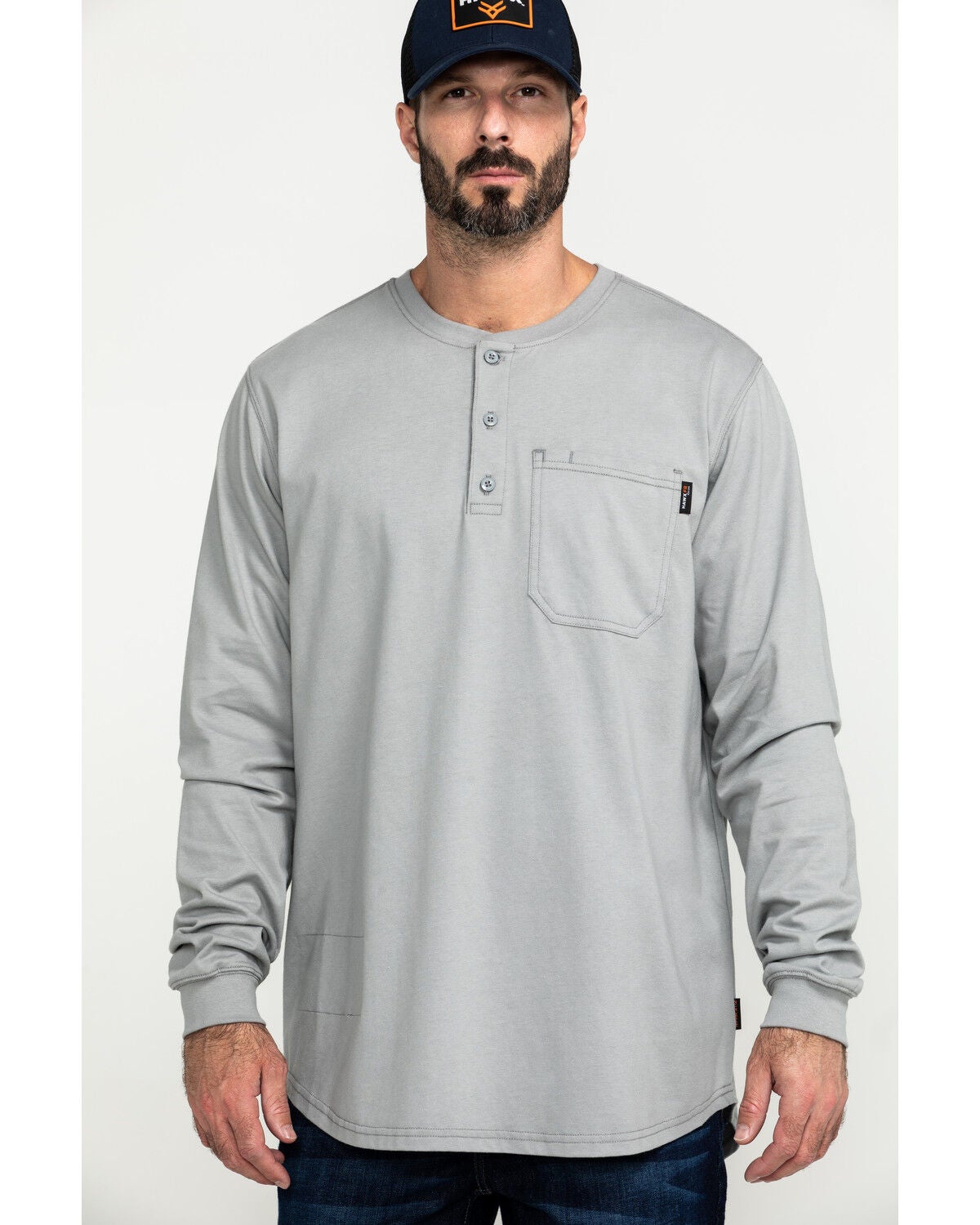 Hawx Men's Men's FR Pocket Henley Long Sleeve Work Shirt, Silver, hi-res