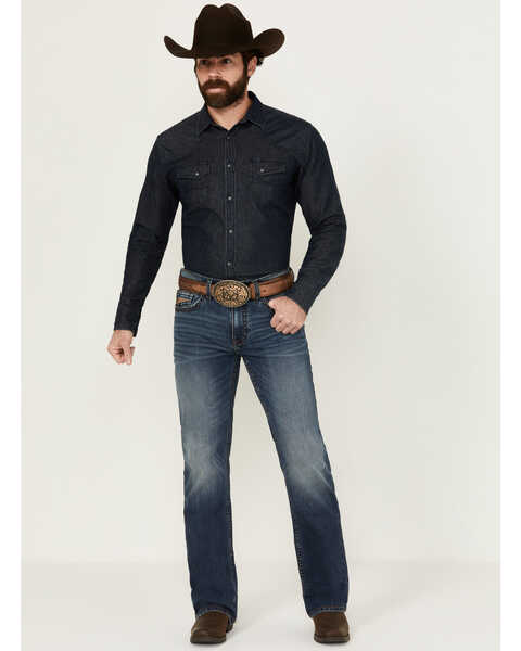 RANK 45® Men's Yuma Medium Wash Slim Bootcut Stretch Denim Performance Jeans , Blue, hi-res