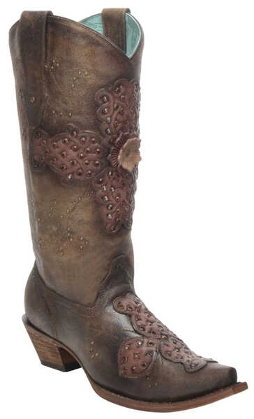 Corral Women's Sand Rose Laser-Cut Cowgirl Boots - Snip Toe, Sand, hi-res