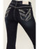 Grace in LA Women's Dark Wash Mid Rise Sequin Embroidered Slim Stretch Bootcut Jeans , , hi-res