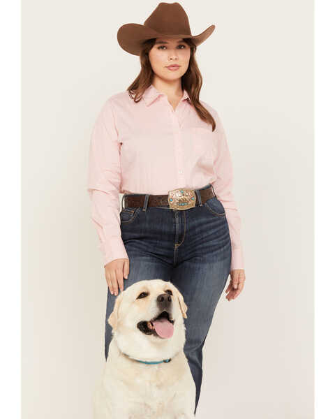 Image #1 - Ariat Women's Rose Gingham Print Long Sleeve Button Down Kirby Stretch Shirt - Plus, Rose, hi-res
