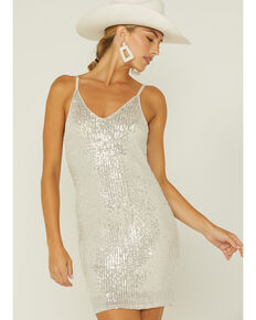 Panhandle Women's Champagne Sequin Mini Dress, Silver, hi-res