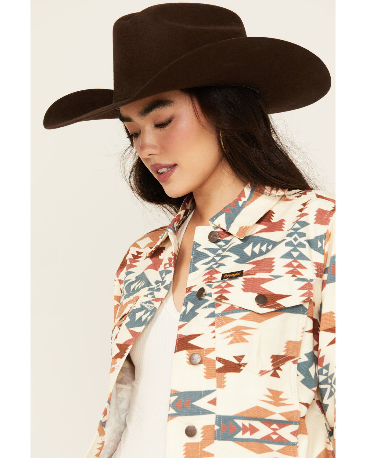 Image #3 - Wrangler Women's Southwestern Print Cropped Denim Jacket, , hi-res