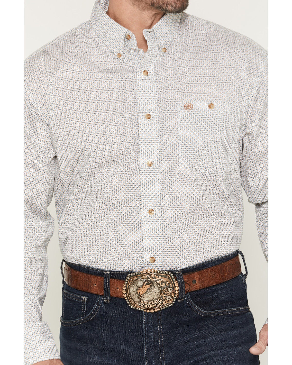 Image #3 - Wrangler Men's Classics Geo Print Long Sleeve Button-Down Western Shirt - Big, Tan, hi-res