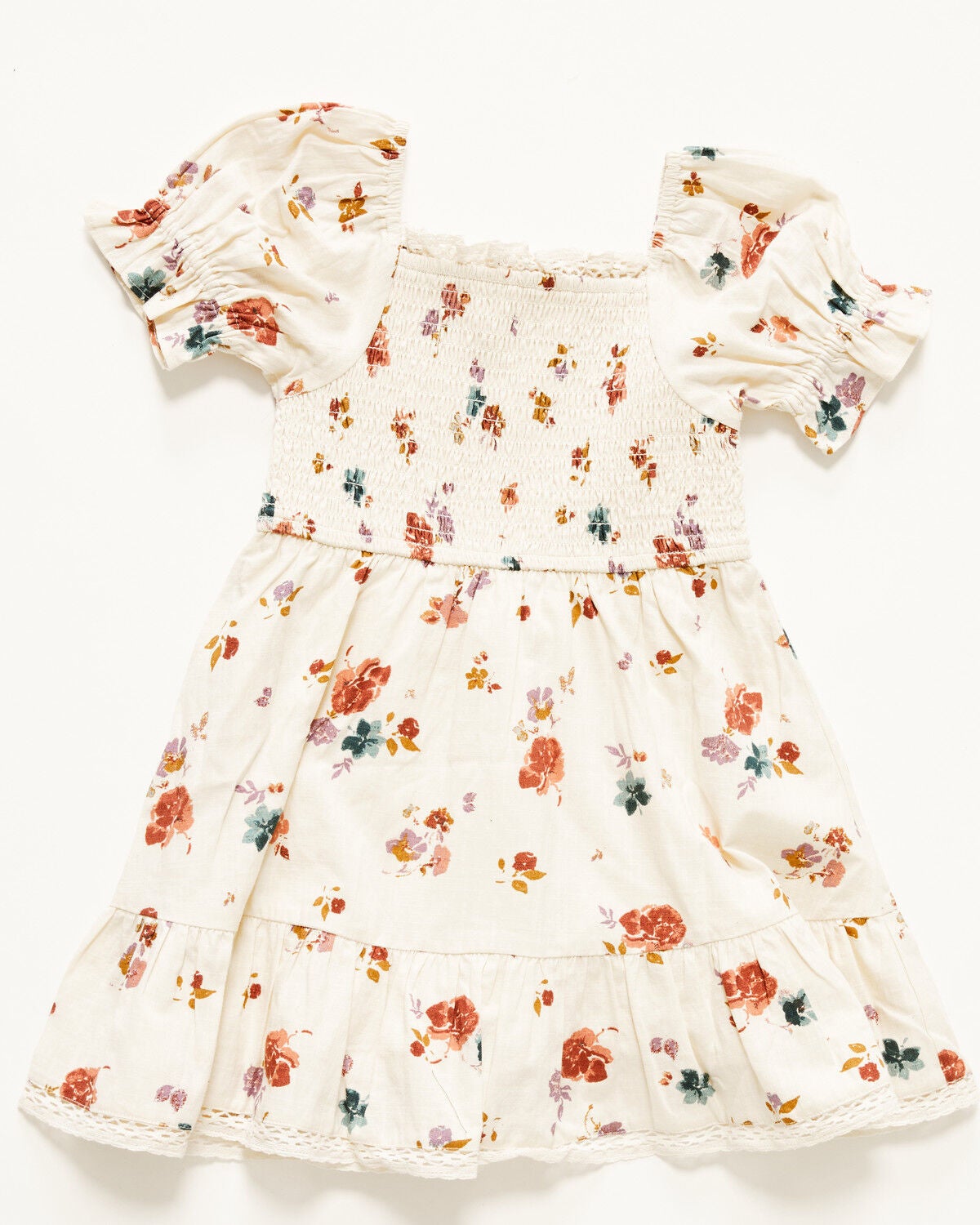 Shyanne Toddler Girls' Floral Print Short Sleeve Dress, Oatmeal, hi-res