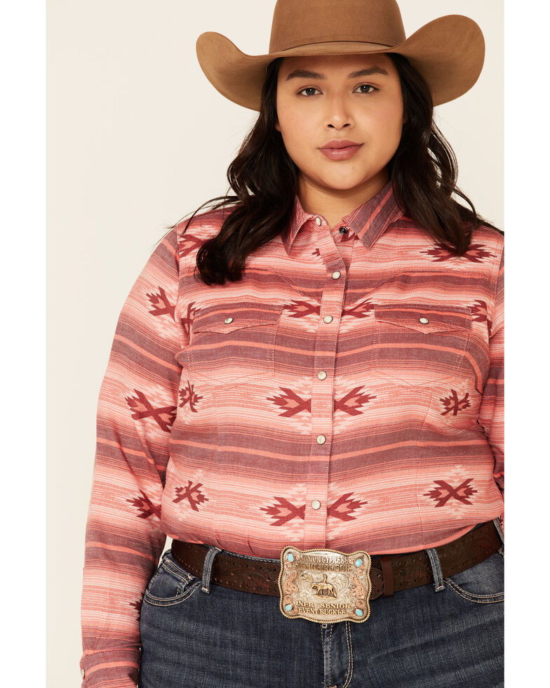 Ariat Women's R.E.A.L Adorable Red Serape Print Long Sleeve Snap Western Core Shirt - Plus, Red, hi-res