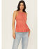 Image #1 - Shyanne Women's Stretch Lace Halter Fringe Tank, Dark Pink, hi-res